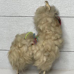 Fur Alpaca Llama Animal Figurine Standing Fluffy Home Decor